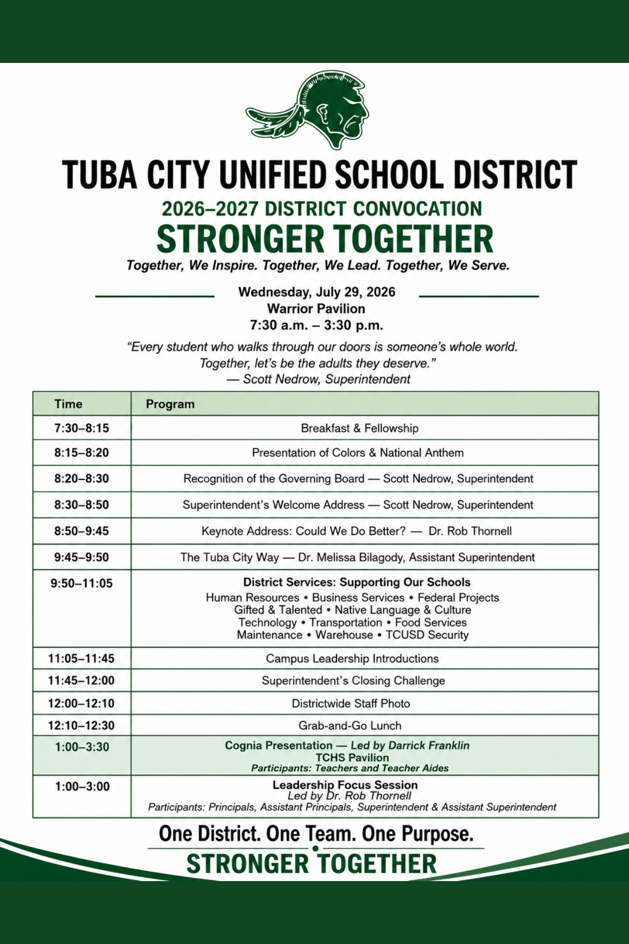 TCUSD Professional Development Convocation Schedule 2026